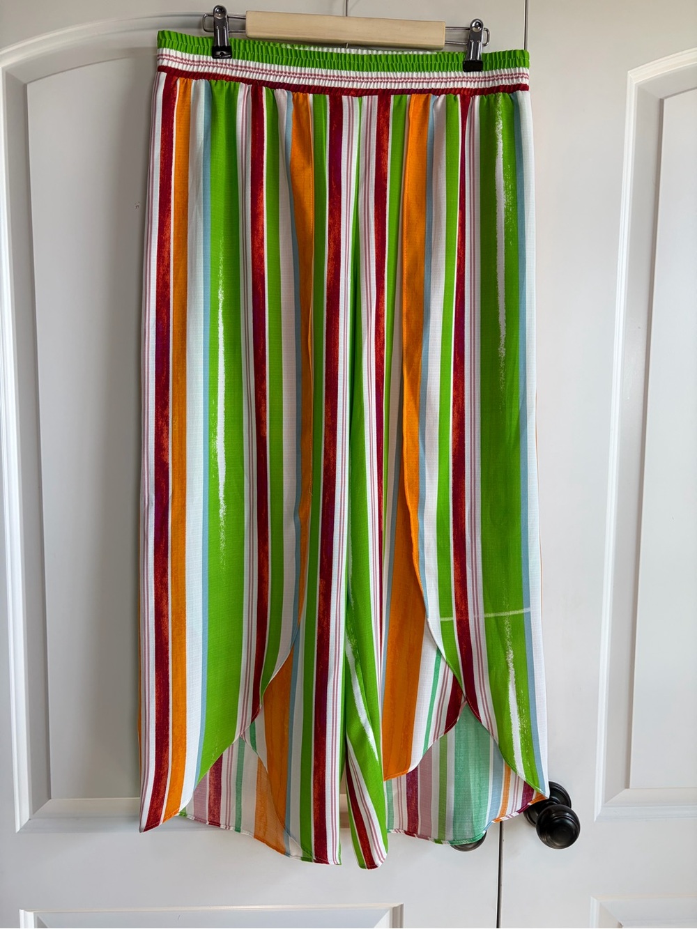 Coco Bianco Multicolor Vertical Stripe Wide-Leg Palazzo Pants Elastic Waist